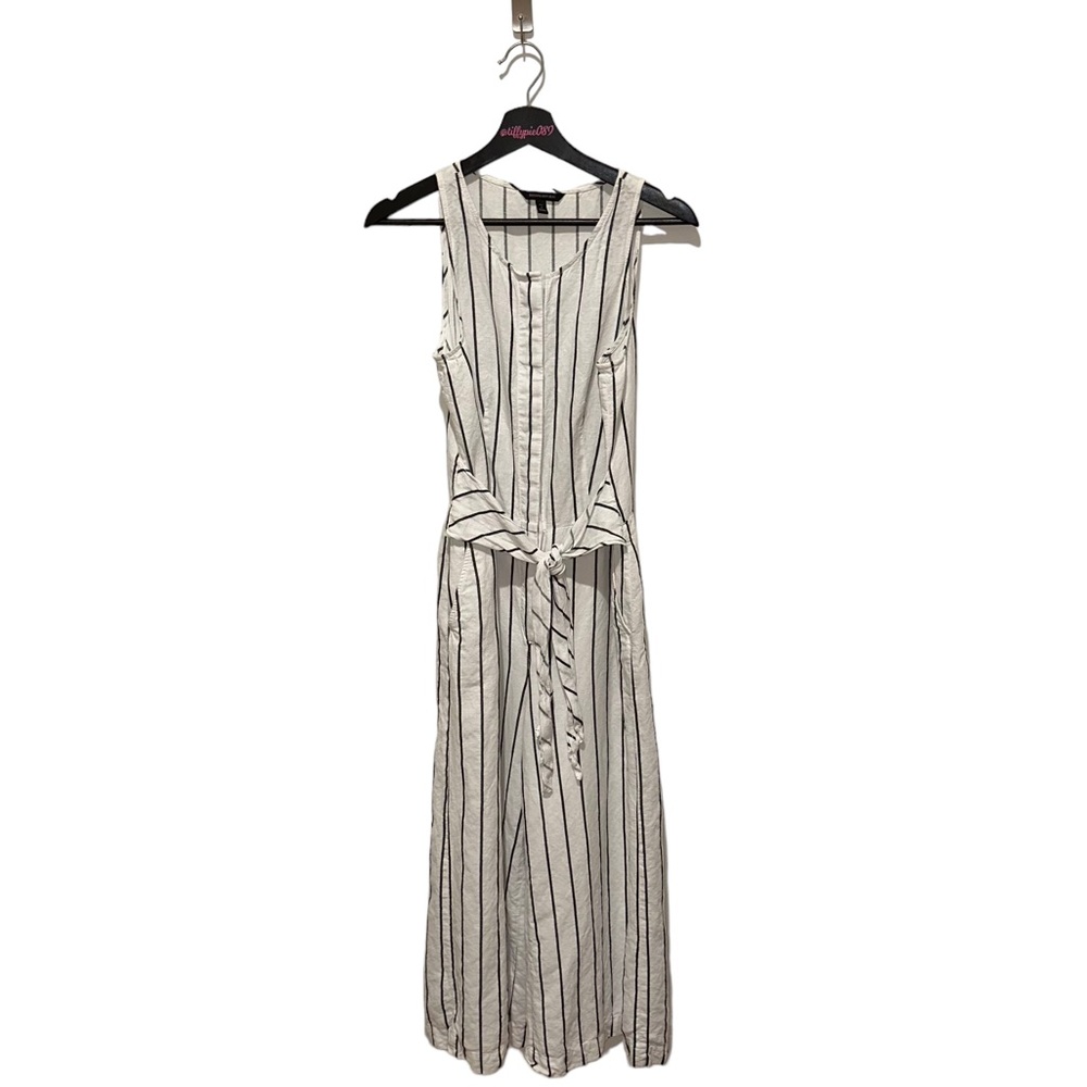 Banana Republic Black and White Striped Linen Jumpsuit 4 Tall